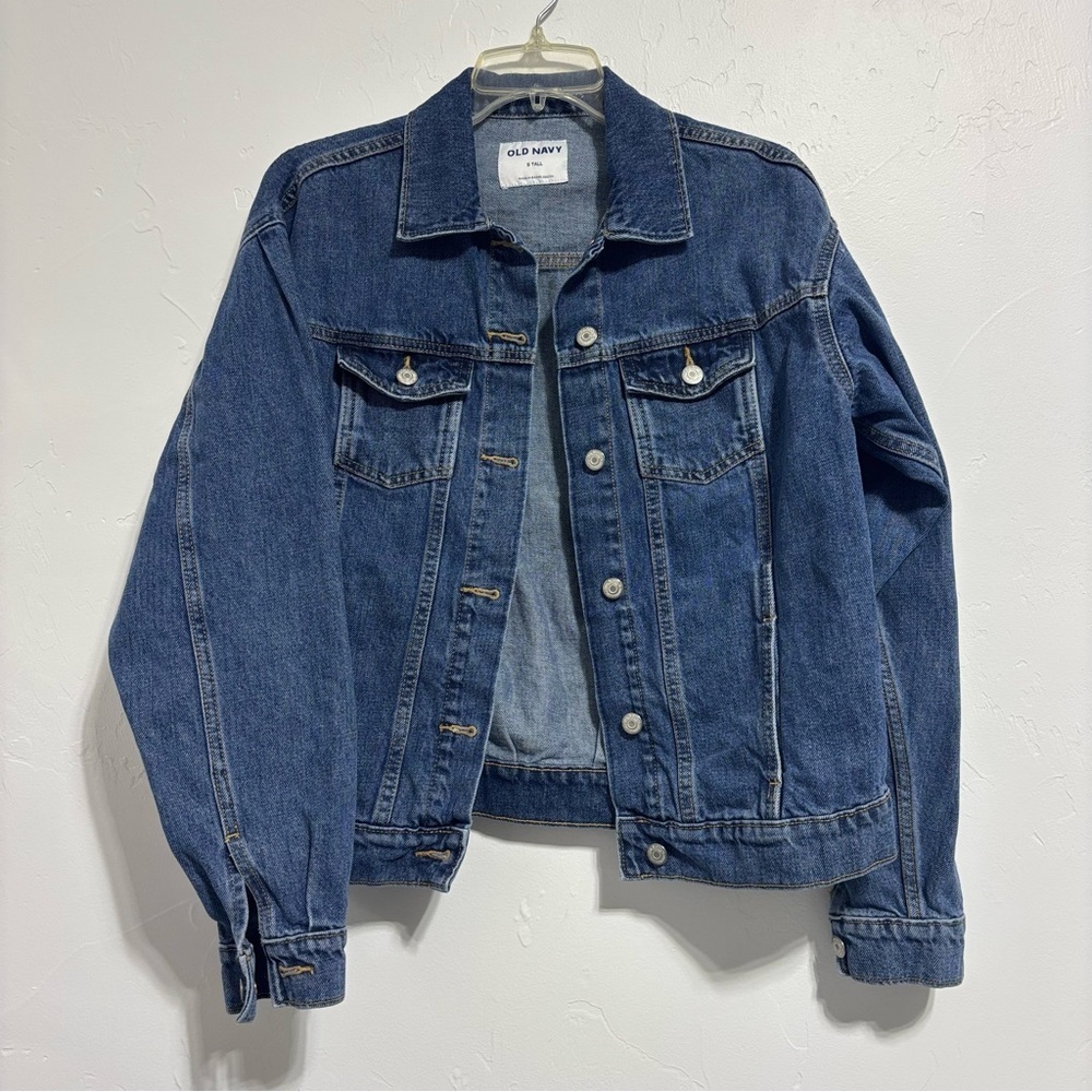 Old Navy Women's Denim Jean Jacket Small Tall Puff Sleeve Medium Wash Button